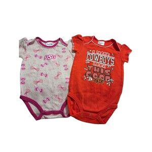 TWO OK State Cowboys Girls Infant Romper Bodysuit (6-9M) Baby Creeper Toddler